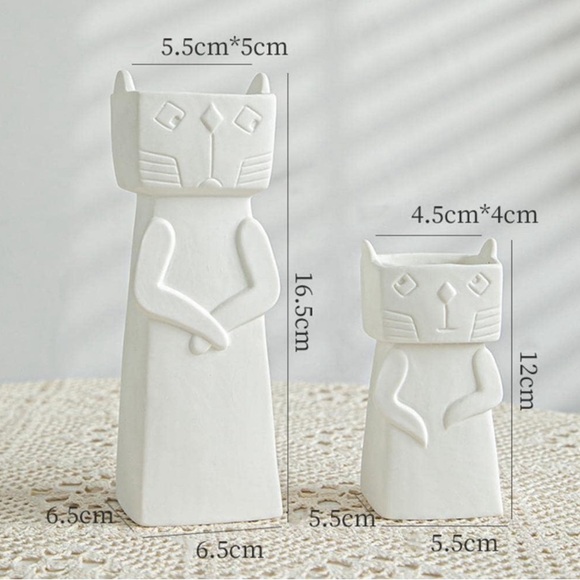 NEW 3 Piece Cat Design Ceramics Statue Planters Pots Shaped Flower Vase Desktop - Picture 3 of 4